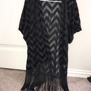 Chevron velvet cardigan with tassels at bottom